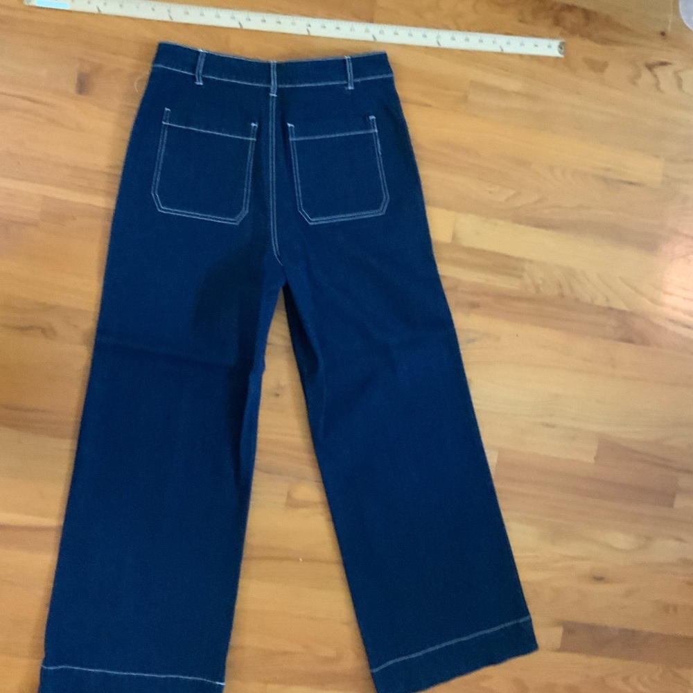 Avec Les Filles Dark Navy Wide-Leg Jeans with White Topstitching - Picture 3 of 4